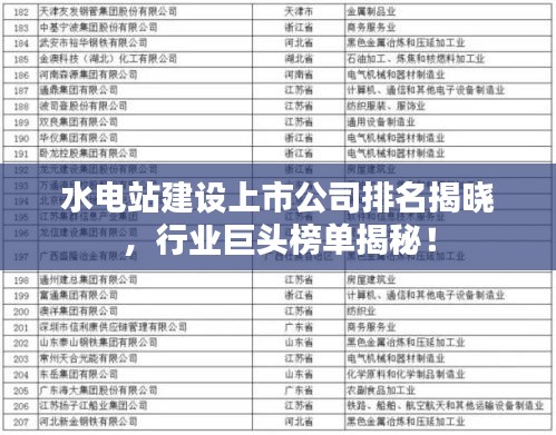 水电站建设上市公司排名揭晓,行业巨头榜单揭秘!